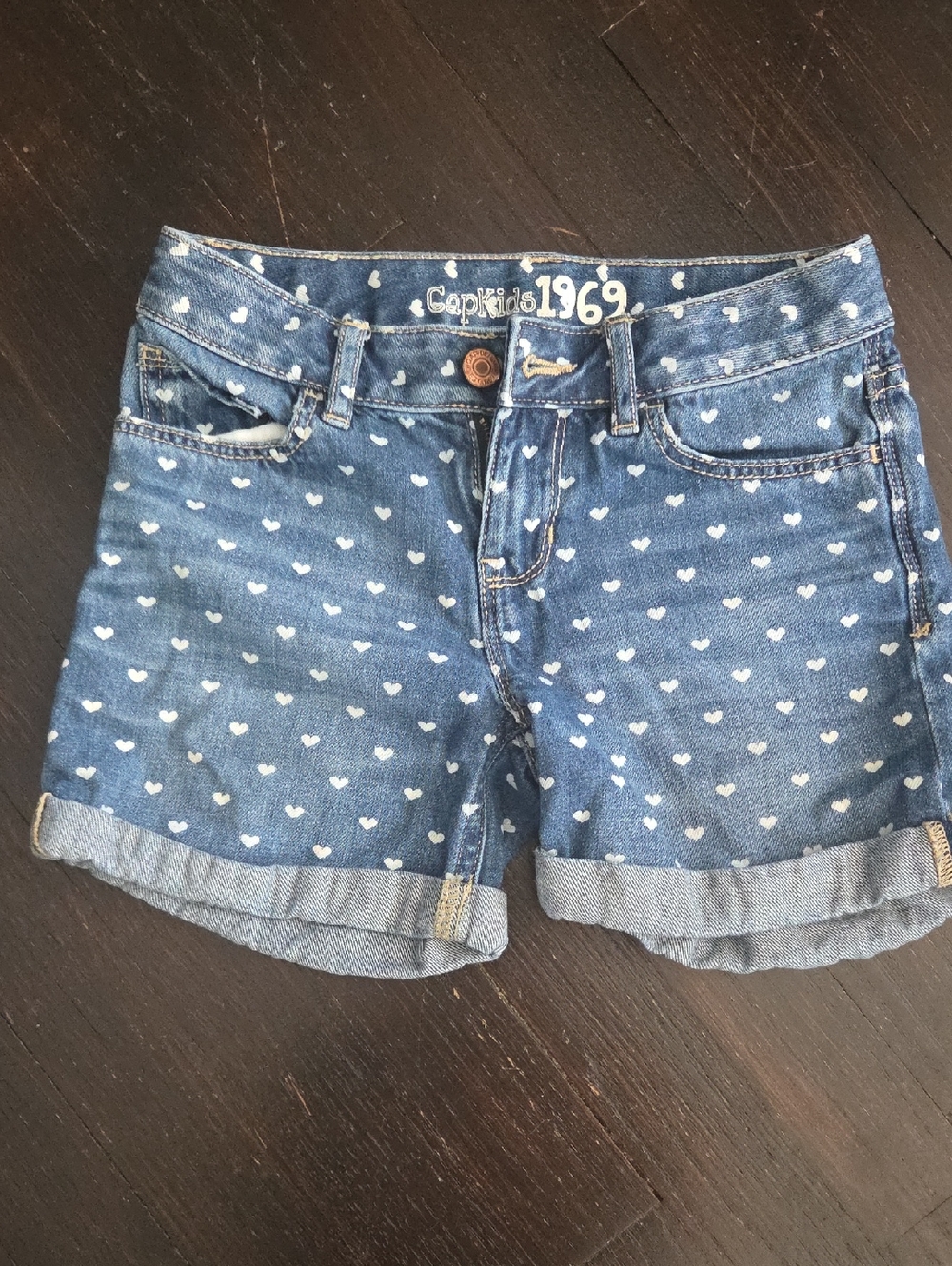 GAP Blue Denim Shorts with White Heart Print